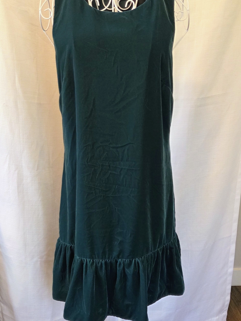 J. Crew EMERALD GREEN Velvet Ruffle-Hem A-Line Dress